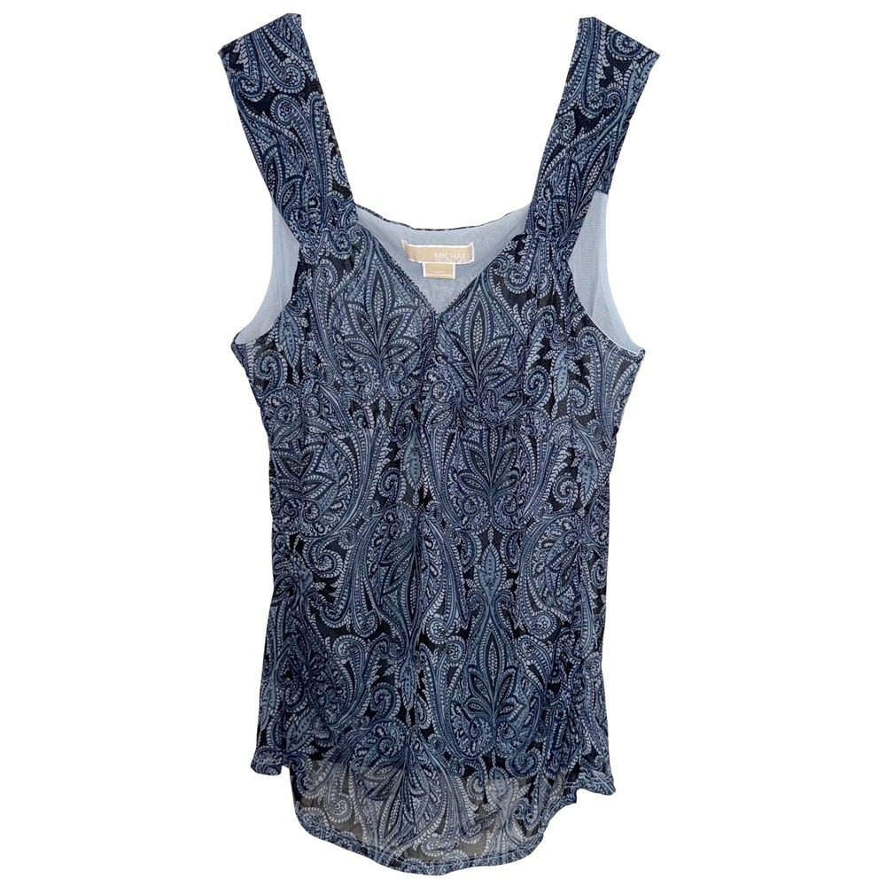 Michael Kors Paisley Sleeveless Blouse Blue XL Lightweight Top